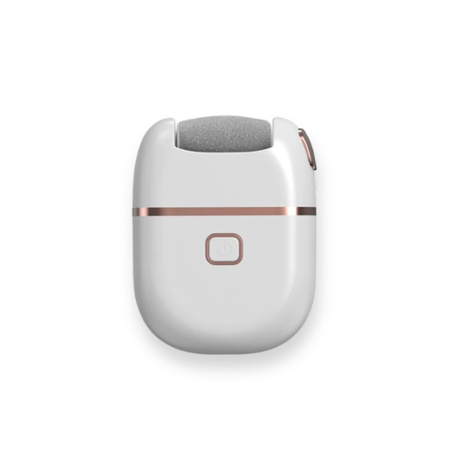 Râpe électrique blanche avec tête abrasive amovible pour soin des pieds, vue de face